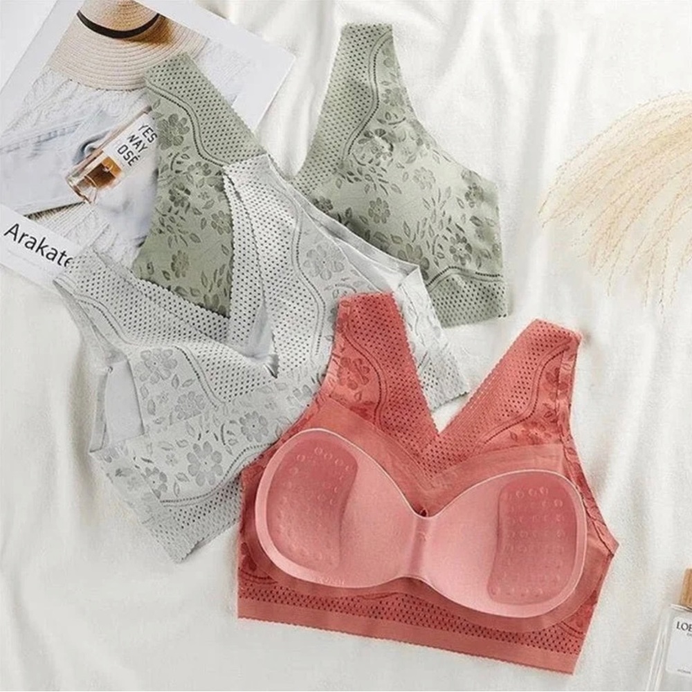 NWT Lot of 3 Breezy Bloom Bra - Sexy Beautiful Back Breathable Thin Bra Size XL - Picture 4 of 7